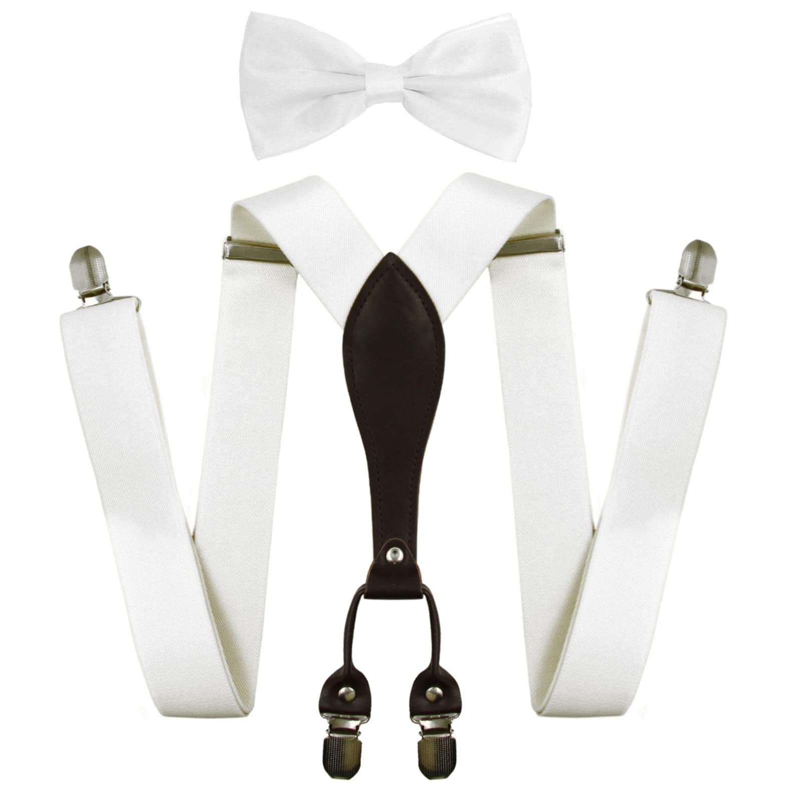 HANERDUN Hosenträger für Herren in Y-Form Elastisch und Verstellbar Breit 3.5cm mit sehr Starken 4 Metall Clip und eine 12 * 6cm Fliege für Männer bis 2m Körpergröße(Erwachsener Stil/Kinder Stil)