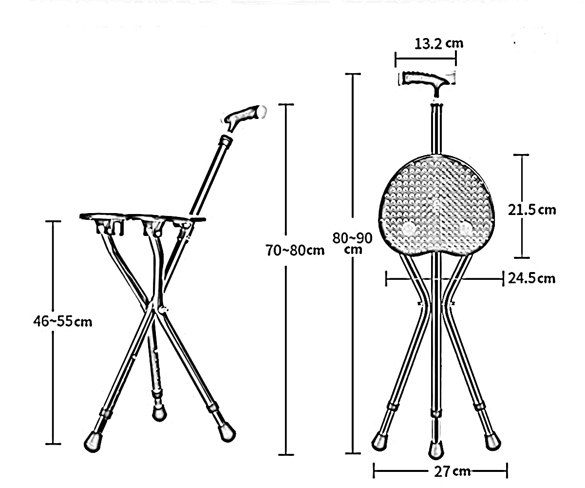 Bastone Da Passeggi Sedia, Ultraleggero Portatile Bastone Con Seggiolino, Manico Forma A T Antiscivolo Stabile Aiuto Alla Mobilità Regolabile Altezza Bastone Tripode,Blu