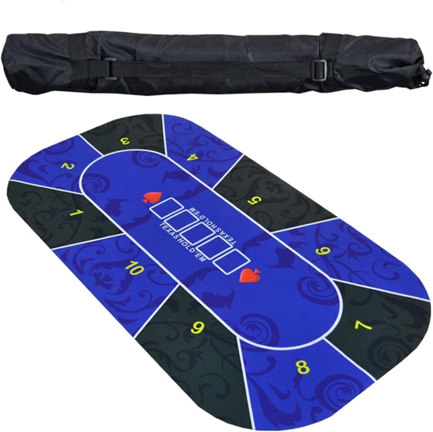 Mata do pokera - składana mata do gry w karty, profesjonalny składany blat stołu do pokera, blat stołu do blackjacka i pokera Texas Hold'em, 10-osobowy przenośny gumowy blat stołu do pokera(Blu)
