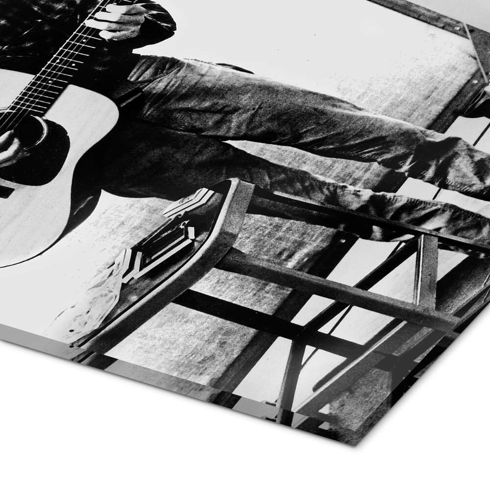 Posterlounge Bob Dylan con armonica e chitarra Stampa su vetro acrilico | 70 x 100 cm di Celebrity Collection Nero e Bianco Quadri Decorazione per pareti