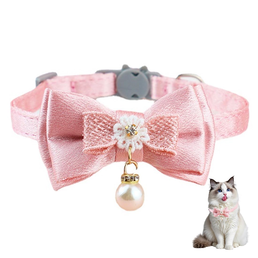 Cat Collars Pink Cat Collar with Bow, Adjustable and Safety Leash, Rhinestone Collar for Small Dogs Cats (Pink)