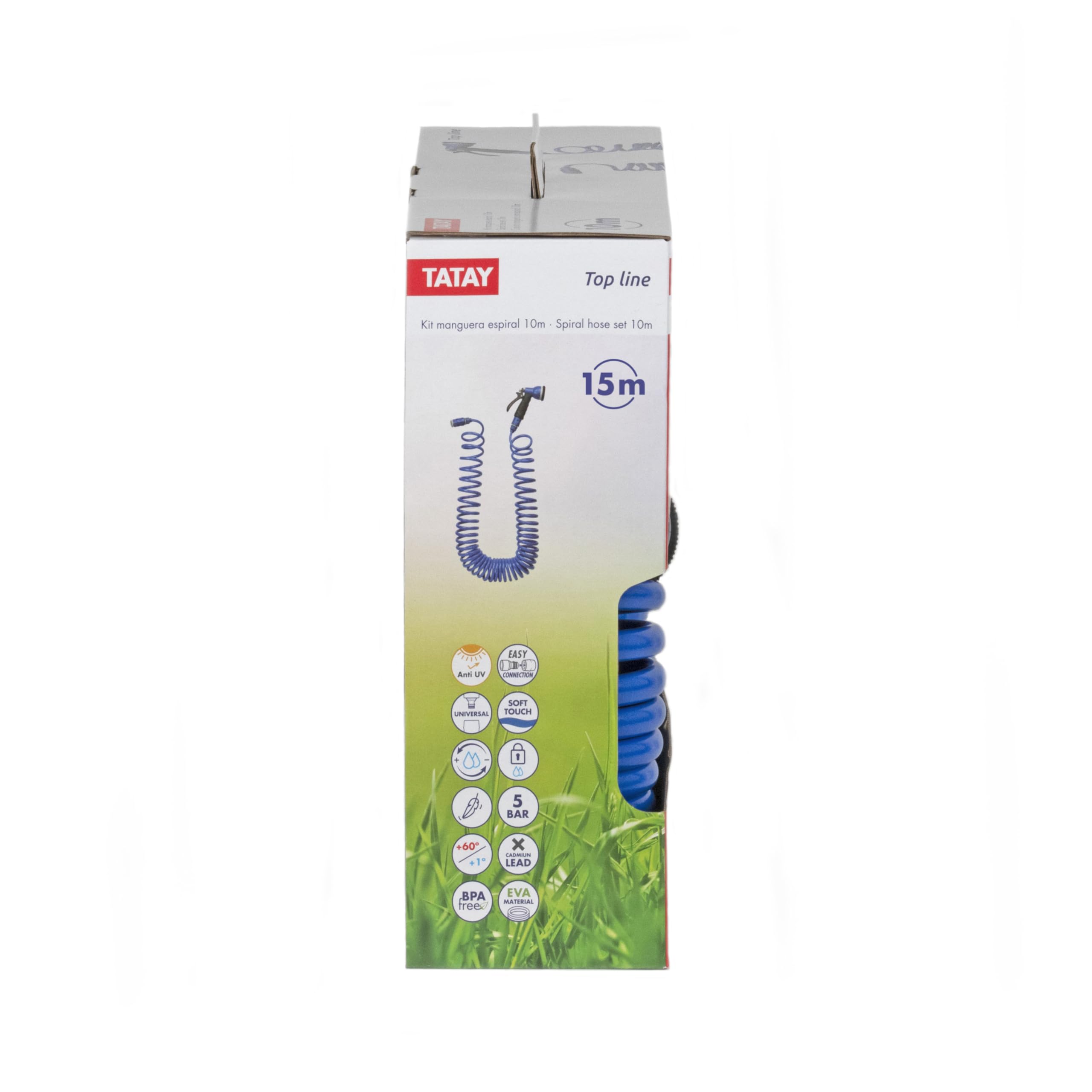 TATAY Kit de tuyau spirale de 15 m avec accessoires en plastique anti-UV, idéal pour terrasses et petits jardins.