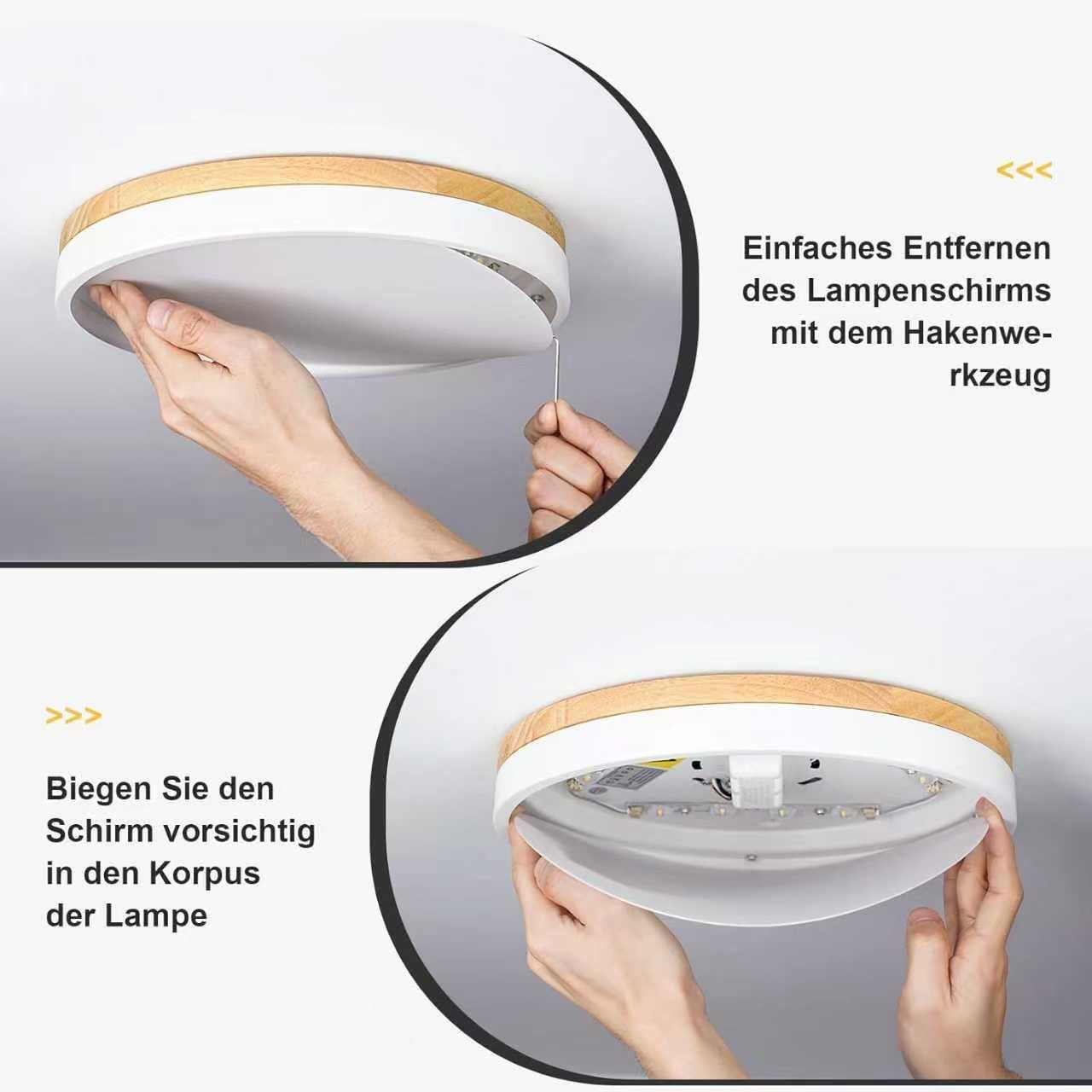 Qamra Plafoniera LED, Plafoniera Bianca 40cm, 36W | Lampada con Legno per camera da letto, soggiorno, cucina, corridoio, sala da pranzo, 4000K