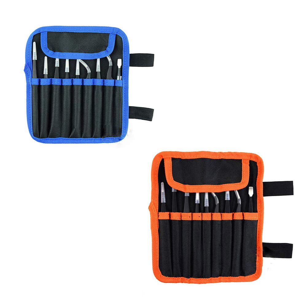Set di 9 pinzette per sopracciglia, in acciaio inox, con sacchetto di raccolta, 2 colori, pinzette curve, per artigianato, gioielli, elettronica, lavoro di laboratorio