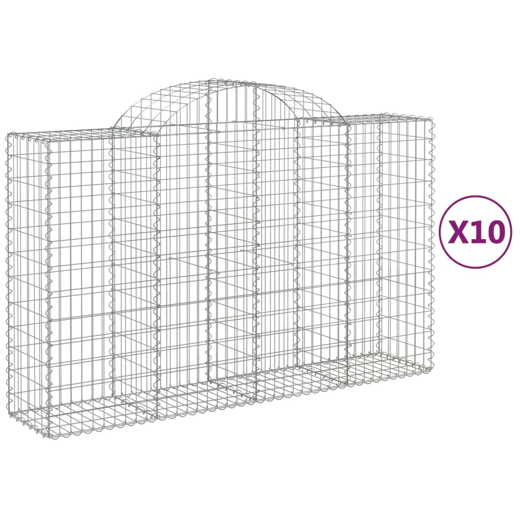 Kosze gabionowe łukowe 10 sztuk ocynkowane żelazo 200 x 50 x 120/140 cm, dźwiękochłonne dekoracyjne bariery ogrodowe ze wzmocnionymi haczykami i siatką 5 x 10 cm
