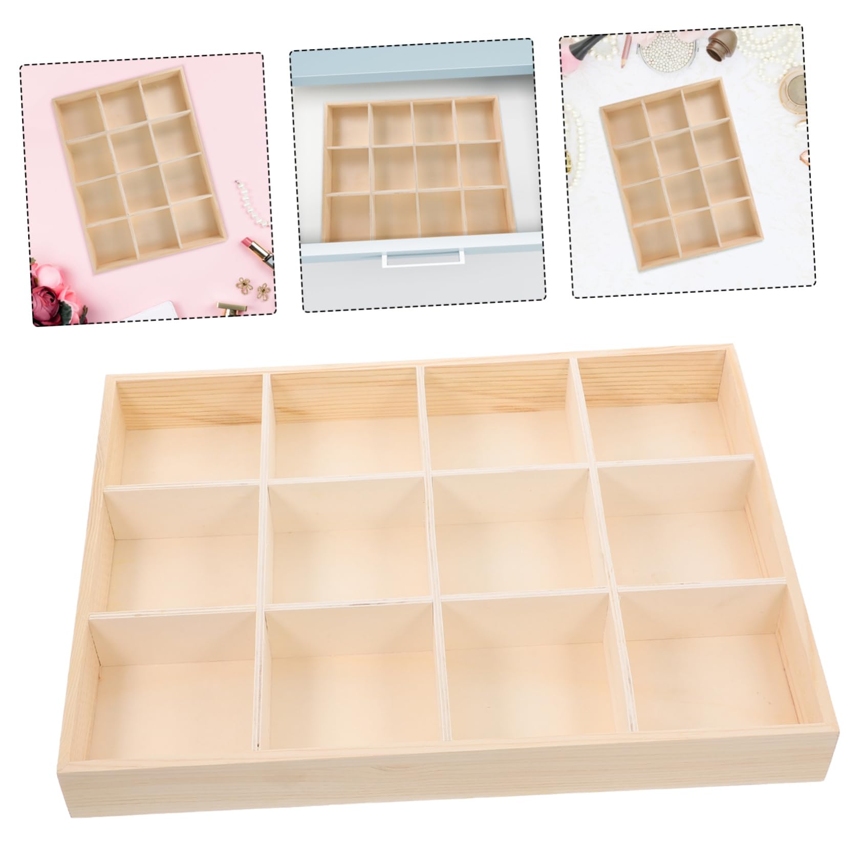 Gadpiparty Organizer Box in Legno per Trucchi e Gioielli, Porta Oggetti da Scrivania Scomparti Multipli, Display Box per Ufficio