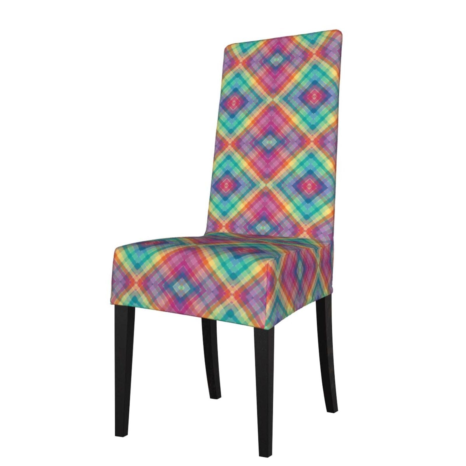 LKYMOH Colorful Rainbow Multicolor Plaid Stripes, Chair Covers Stretch Chair Slipcovers for Dining Room, for Party Pet Protection Universal Fit Soft Polyester