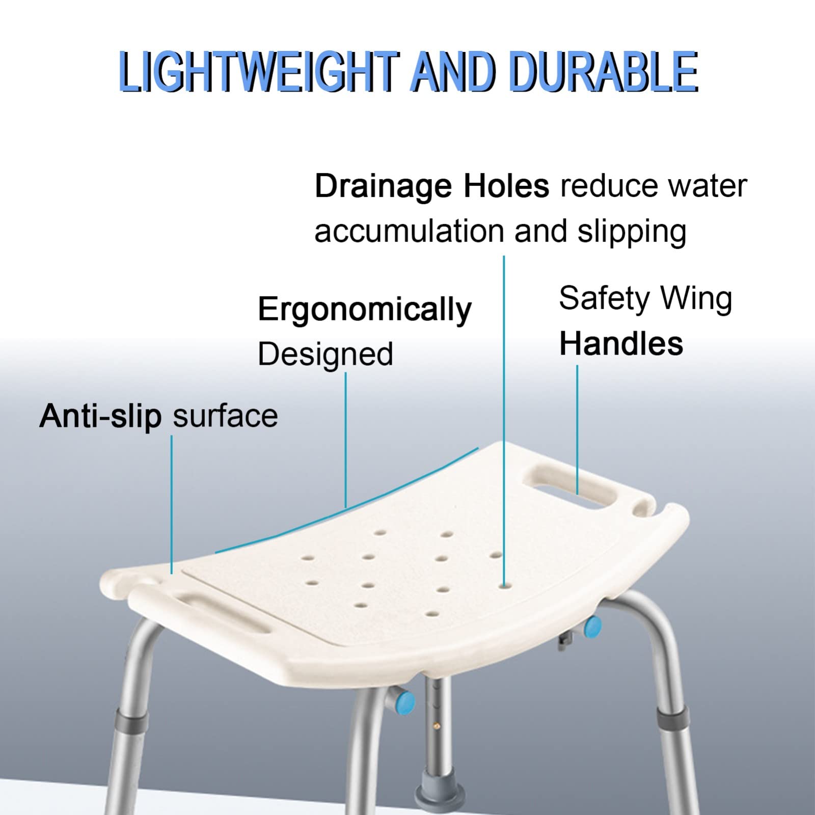 Taburete de Ducha para Ancianos,Taburete de Baño Ventosa Grande Antideslizante Silla de Ducha Asiento de Baño Ducha Sin Respaldo Ajustable en Altura 38-53cm Asiento de Ducha