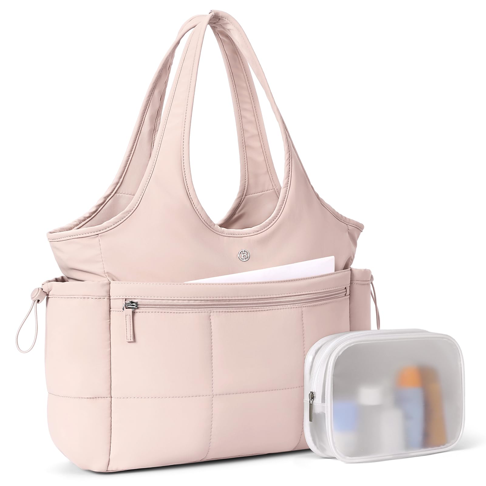 Puffer Tote Bag for Women Travel Tote Bag with Trolley Sleeve Lightweight Quilted Laptop Nurse Bag with Zipper