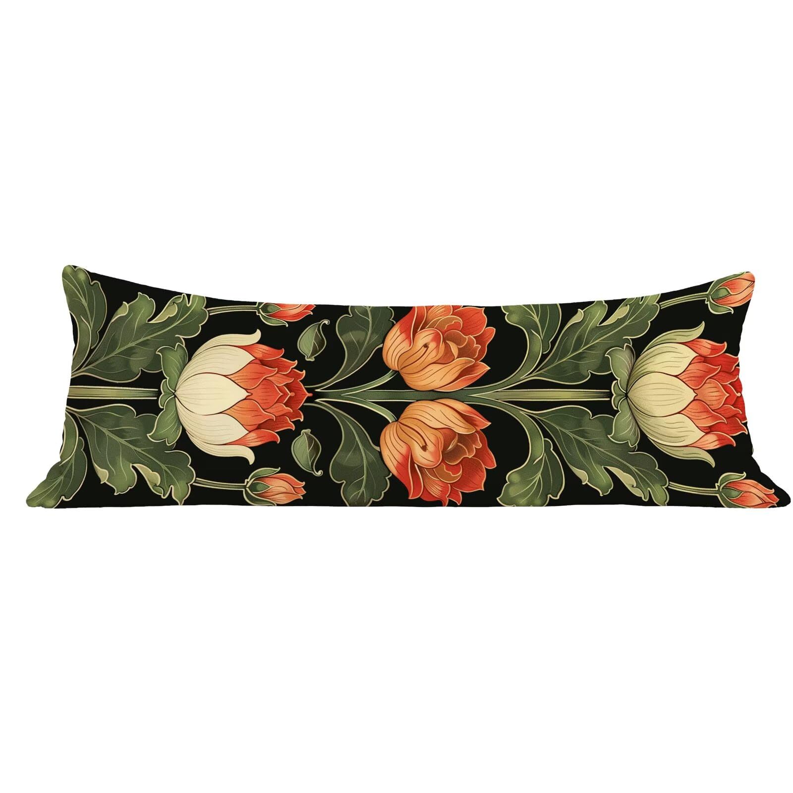 Funda de Almohada 60 x 180 cm Verde Protector Almohada 180 cm con Cremallera Invisible, Lino Durable y Transpirable Pillow Case Largas Rojo Impresión a Doble Cara para Cama, Sofá y Dormitorio dg-624