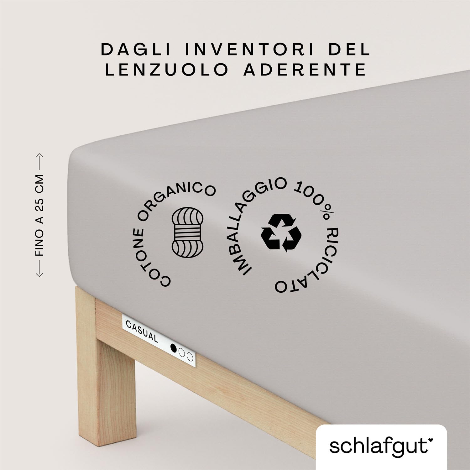 schlafgut Casual Lenzuolo con angoli da 140x200cm a 160x200cm, 100% cotone organico, Grey Light