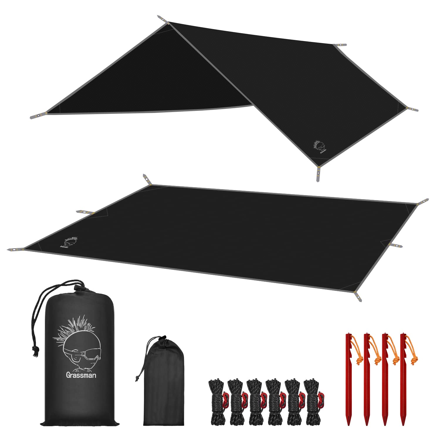 Grassman Camping Tarp, Ultralight Waterproof 10x10ft/10x12ft Rain Fly Shelter, Easy to Setup Camping Tarp Tent, Perfect for Backpacking, Hiking, Travel, Outdoor Adventures Survival Gears