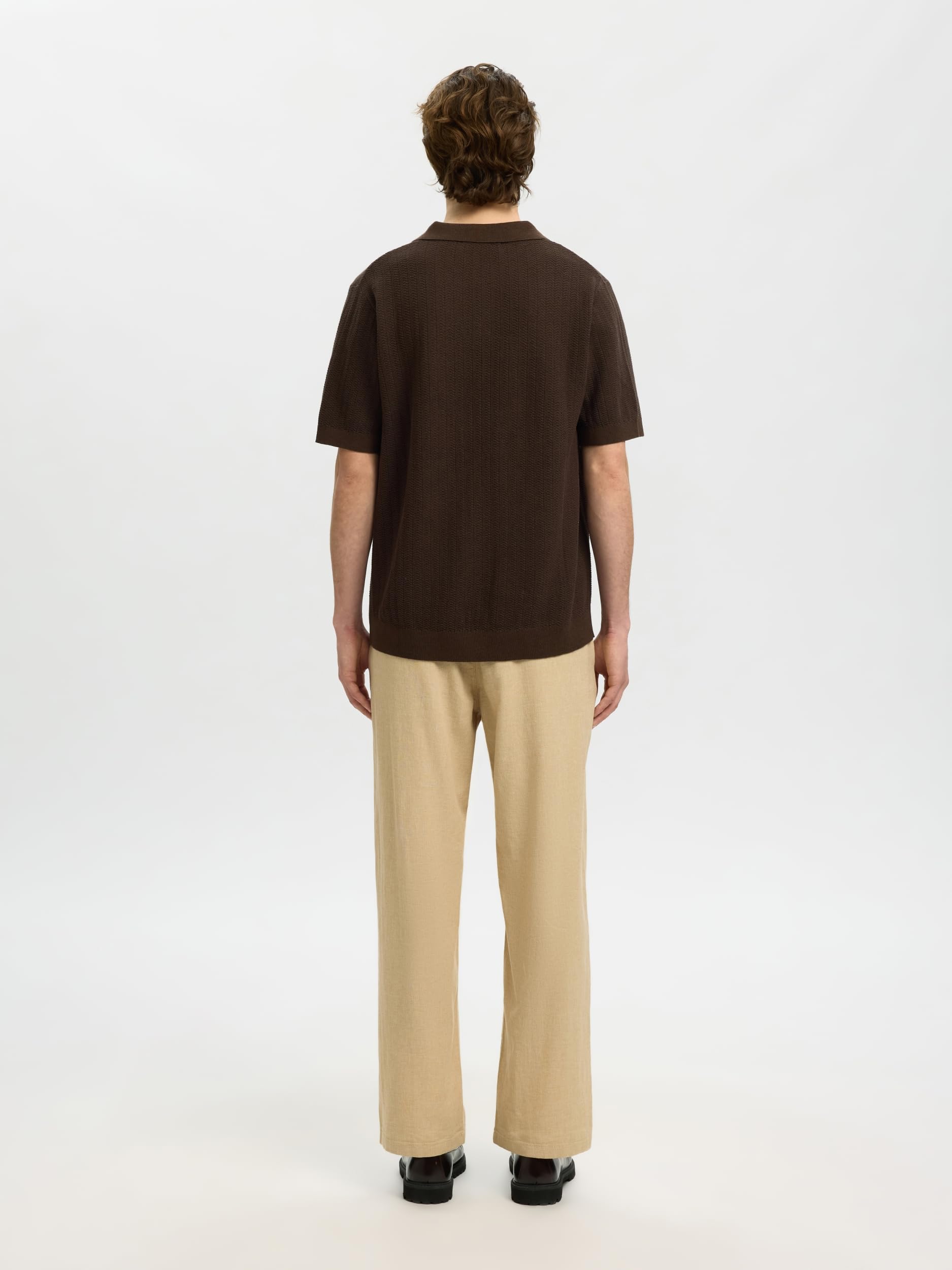 SELECTED MEN Slhmattis SS Linen Blend Struc Open Polo Slhmattis SS Linen Blend Struc Open Polo Uomo (Pacco da 1)