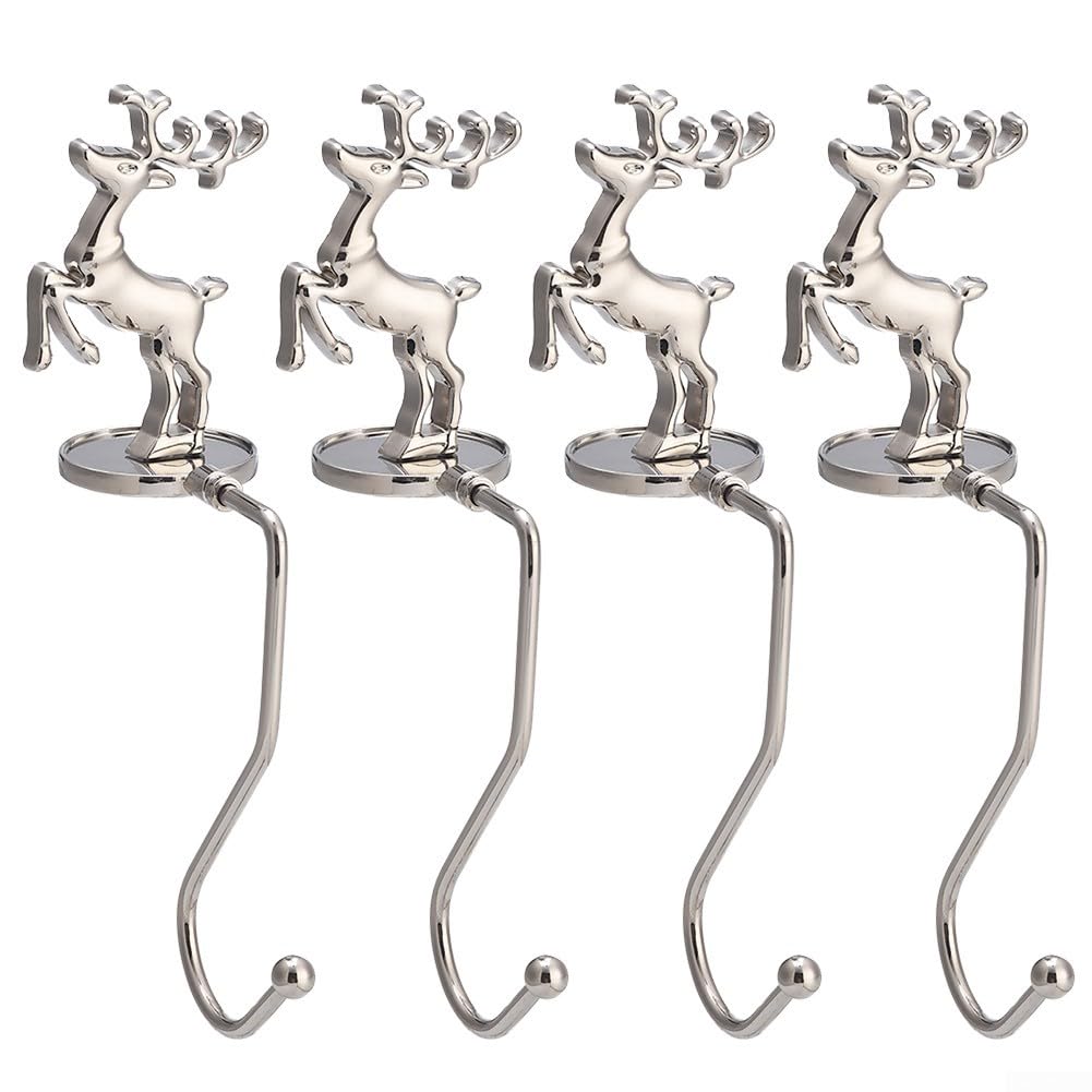 Zoegneer 4Pcs Festive Christmas Mantle Stocking Hooks Set Christmas Snowflake Fireplace Stocking Hook(Deer)