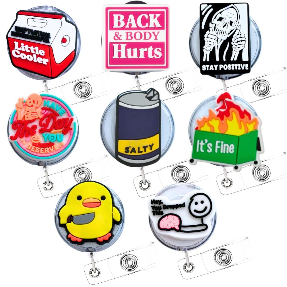 9PC Funny Charm Badge Reels Retractable Clip ID Holder for Nurse Nursing ER Medical Assistant Healthcare Women Men Cute Cool Fun Sassy Sarcastic Meme