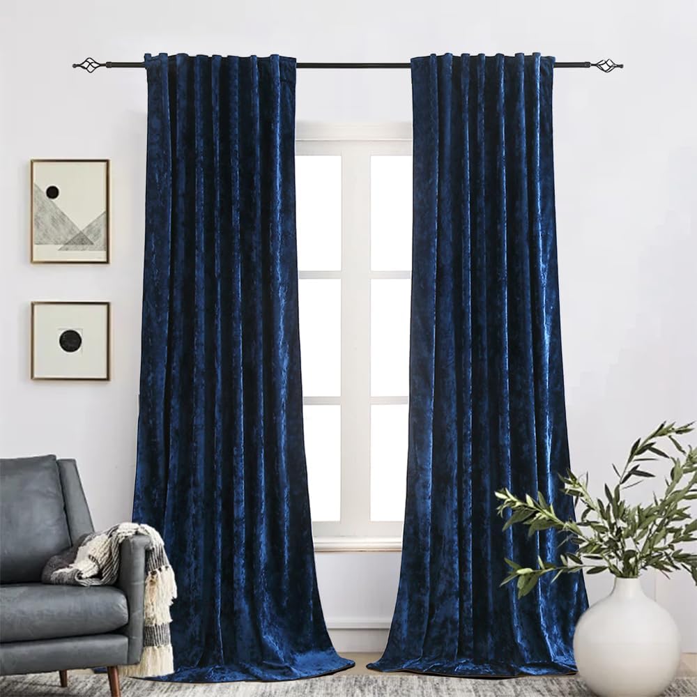 Liians Velvet Blackout Curtains Soft Luxury 2 Panels Curtains for Bedroom Nursery Patio Doors Rod Pocket Back Tab Drapes Curtains for Living Room,52 by 96Inch,Navy Blue
