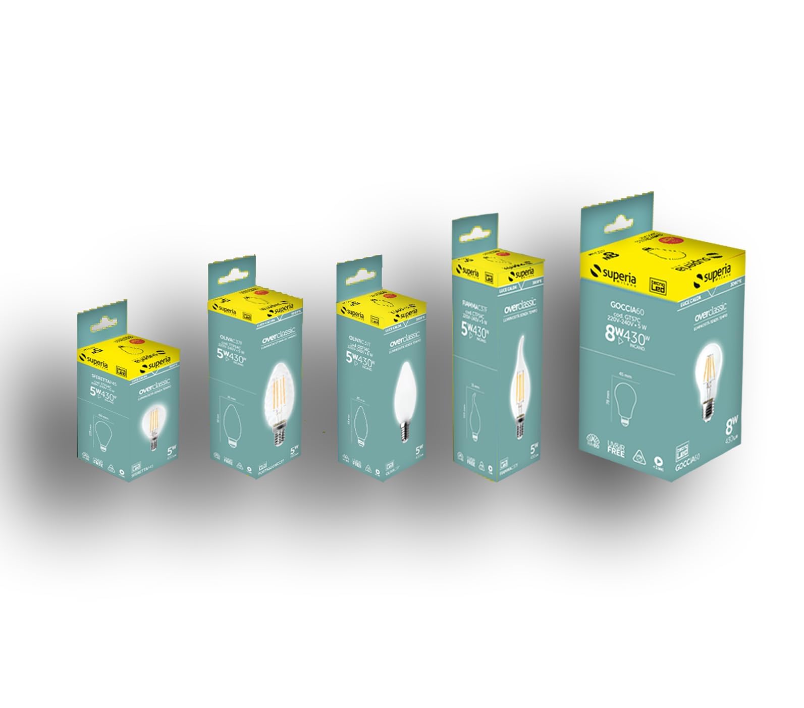 Superia Lampadine a filamento LED OLIVA OPALE OVERCLASSIC 5W Equivalenti a 40W, 550LM, LUCE CALDA, Attacco E14, Stile Vintage Retrò, Non Dimmerabile, Pacco da 40