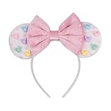 Velvet Mouse Ears Hair Bow Headband with Beadings, Velour Pink Bow Festival Party Decoration Fashion Headwear for Women Girls