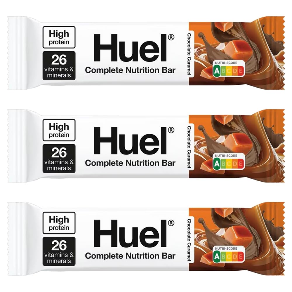 Complete Nutrition Bar Chocolate Caramel 51g Pack of 3 High Protein Vegan Snack Low Sugar Vitamins Minerals Compatible with Huel Meal Ready Drink with Welari Thank You Card | (3pack) (1153g)