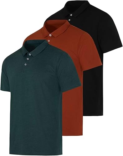 Paquete de 3 Polo de manga corta de algodón para hombre polo transpirable de rendimiento disponible en tallas grandes y altas