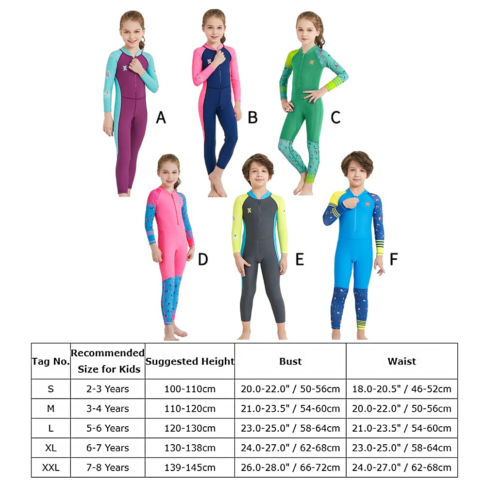 IMEKIS Traje de baño de manga larga para niños, traje de baño de una pieza de cuerpo completo, protección UV, UPF 50+, traje de baño para deportes acuáticos de 2 a 8 años