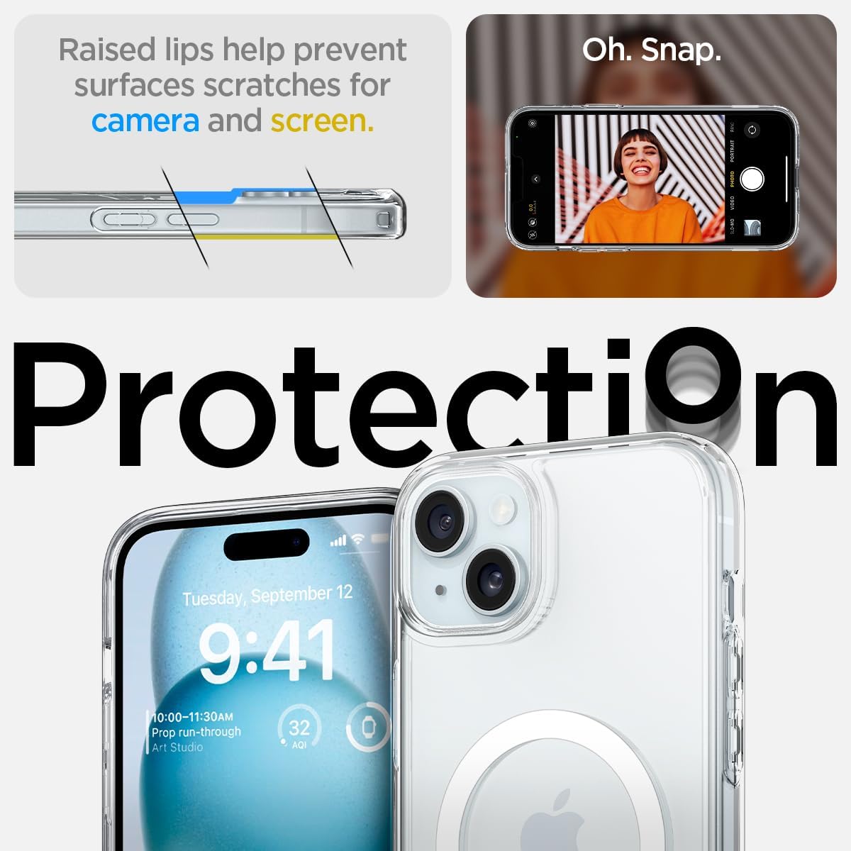 Spigen Ultra Hybrid S MagFit Designed for iPhone 15 Case (2023) [Kickstand] [Amti Yellowing], Compatible with MagSafe - Crystal Clear - Image 5