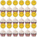 Seajan 48 Pcs One Happy Dude Birthday Cupcake Toppers Smile Face 1st Cake Topper Hippie First Birthday Decoration Mini Cake Picks for Anniversary Shower Party Favors Supplies