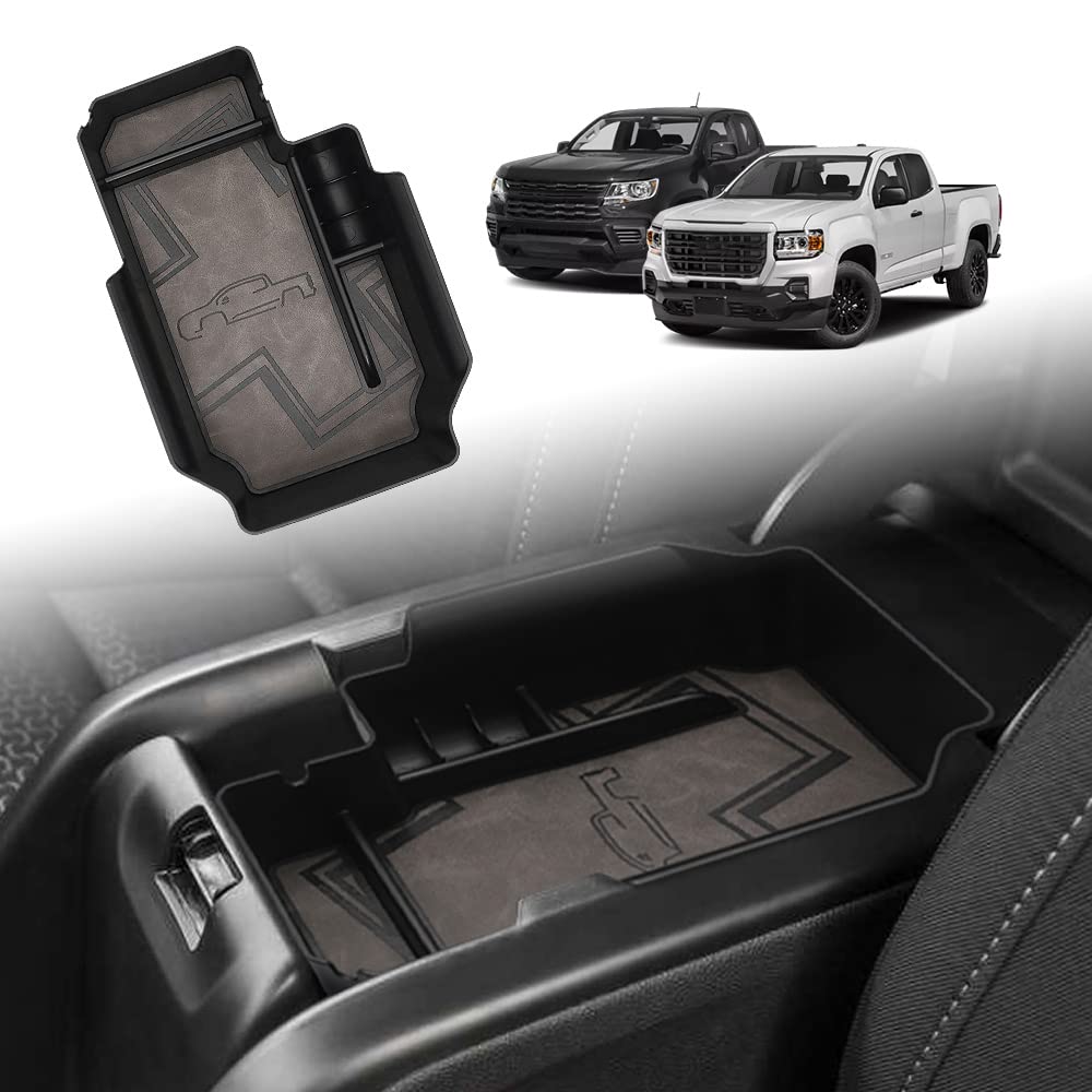 Console Orgaznier with Leather Trim Compatible with Chevy Colorado GMC Canyon Accessories 2022 2021 2015-2020 Armrest Insert Tray (Leather Retro Grey)