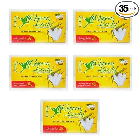 Green Lady Ultra Organic Biodegradable Herbal Sanitary Napkin Pads for Women Natural Economy Pack (30 Pads) XXL
