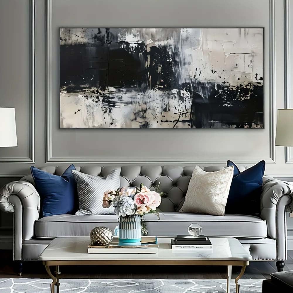 18meng Art Abstrakt Bilder auf Leinwand 200x100 cm Leinwandbild Schwarz Weiß Groß XXL Wanddeko Bild Schlafzimmer Küche Wandbilder Dekoration Wohnzimmer Canvas Design Wand Kunstdruck Ohne Rahmen