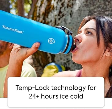 ThermoFlask 16 oz Double Wall Vacuum Insulated Stainless Steel Water Bottle 2-Pack Bundle - Purple/Orange and Red/Blue
