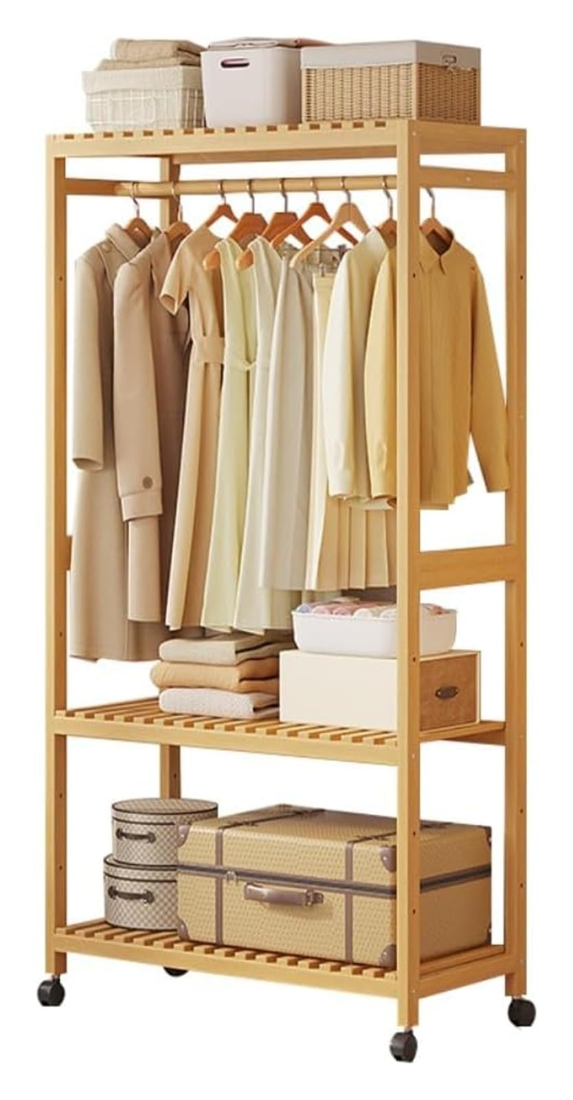 XDLEDMKIZ Freestanding Clothes Rack with 2 Shelves, Adjustable Garment Stand for Bedroom, Space-Saving Clothing Hanger, Sturdy Wardrobe nizer