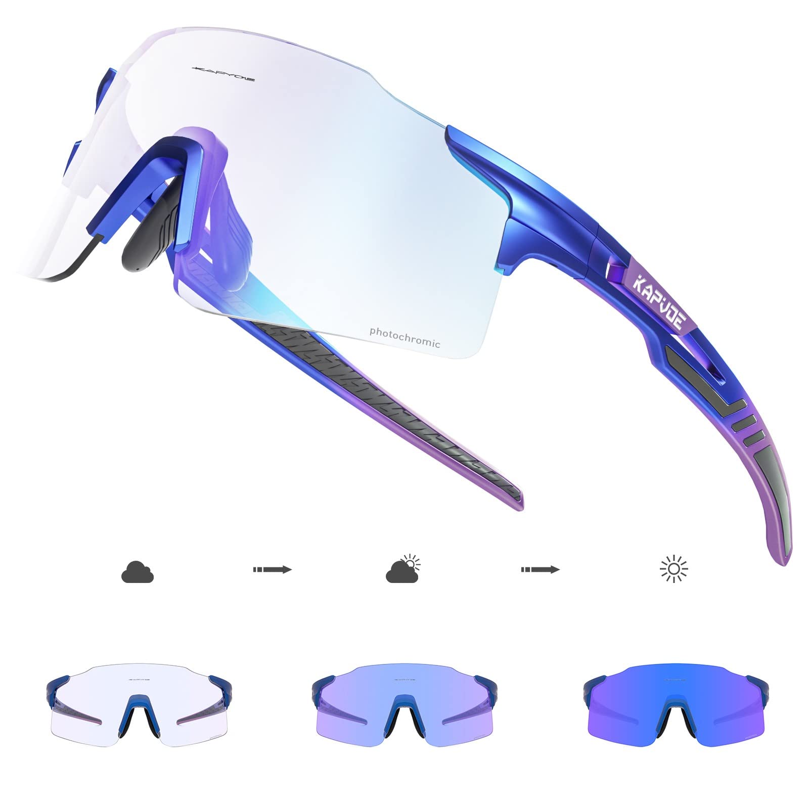KAPVOE Gafas Ciclismo Fotocromaticas Bicicleta Montaña BTT ransparentes Gafas de Sol Deportivas Pesca Running Golf Conducir Futbol Hombre Mujer