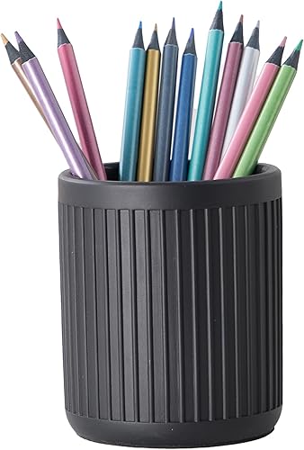 Soporte estético para bolígrafo negro carbón para escritorio, soporte moderno y resistente para lápices negro para escritorio, organizador de vasos