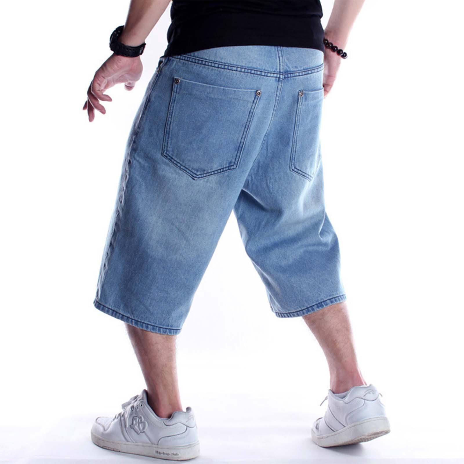 Short en jean 3/4 pour homme - Rétro - Baggy - Jambe large - Jambe droite - Y2K - Hip Hop Jorts - Short court - Grande taille - Bermuda ample - Pantacourt en denim - Pantalon cargo