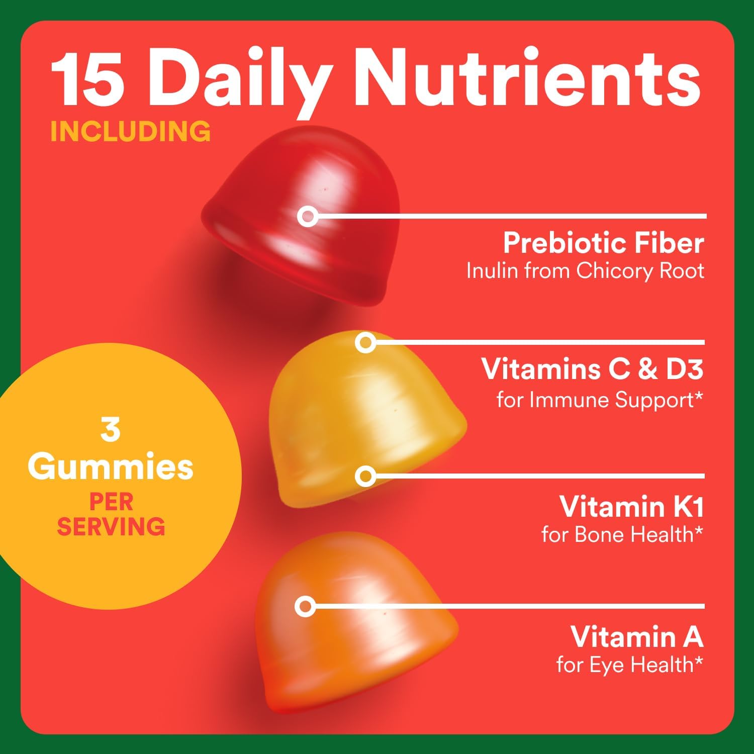 SmartyPants Kids Multivitamin & Fiber Gummies: Prebiotic Fiber to Support Kids Digestion with Vitamin D3, C, Vitamin B12, B6, A, Zinc, Biotin, Folate, Three Fruit Flavors, 90 Count (30 Day Supply) - Image 4