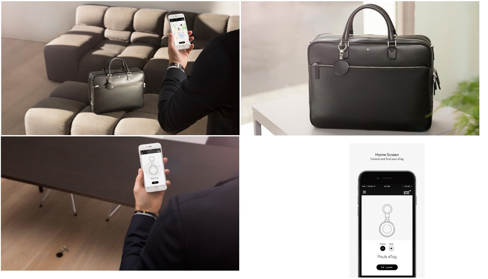 Montblanc Mont Blanc Niebieska miękka skóra licowa MEISTERSTUCK Bezpieczeństwo Bluetooth smartfon Android iPhone ETAG E-TAG brelok podróżny, NIEBIESKI, Nowoczesny