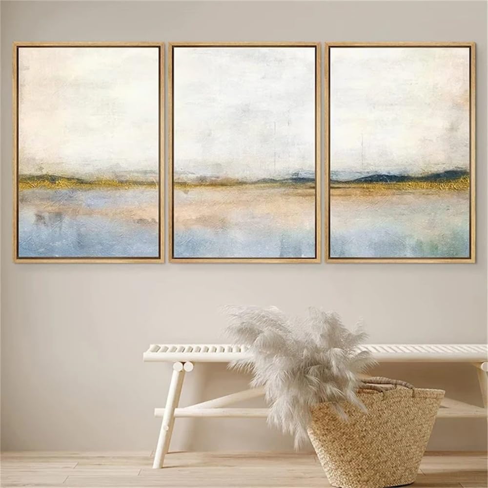 WUHBCZ Canvas Paints-Abstract Canvas Poster Wall Art Pastel Watercolor Teal Brown Painting Landscape Prints Modern Artwork for Living Room Office Bedroom Decor-60 * 70cm/3PCS (No Frame)