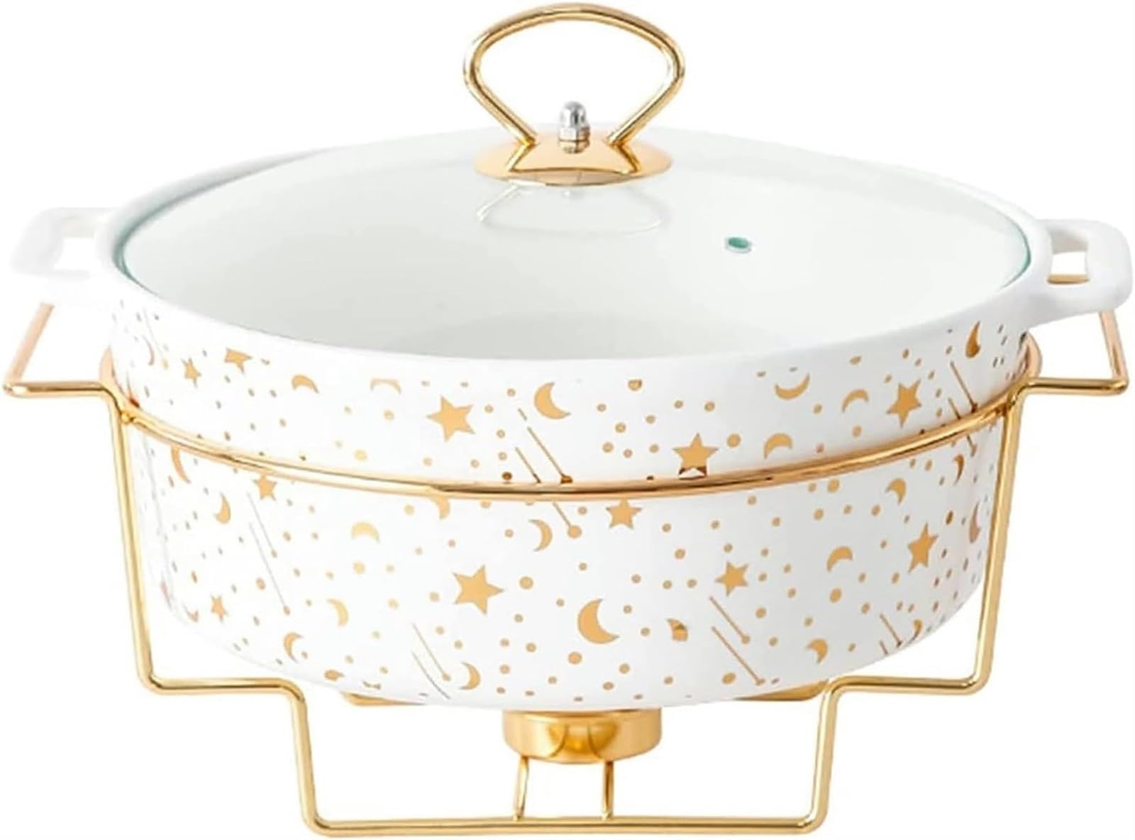 Hadecoll White Round Chafing Dish Buffet Set Ceramics Food Warmer Chafer Wglass Lid, Chafers And Buffet Warmer Set For Weddings Parties Banquets Events,-M