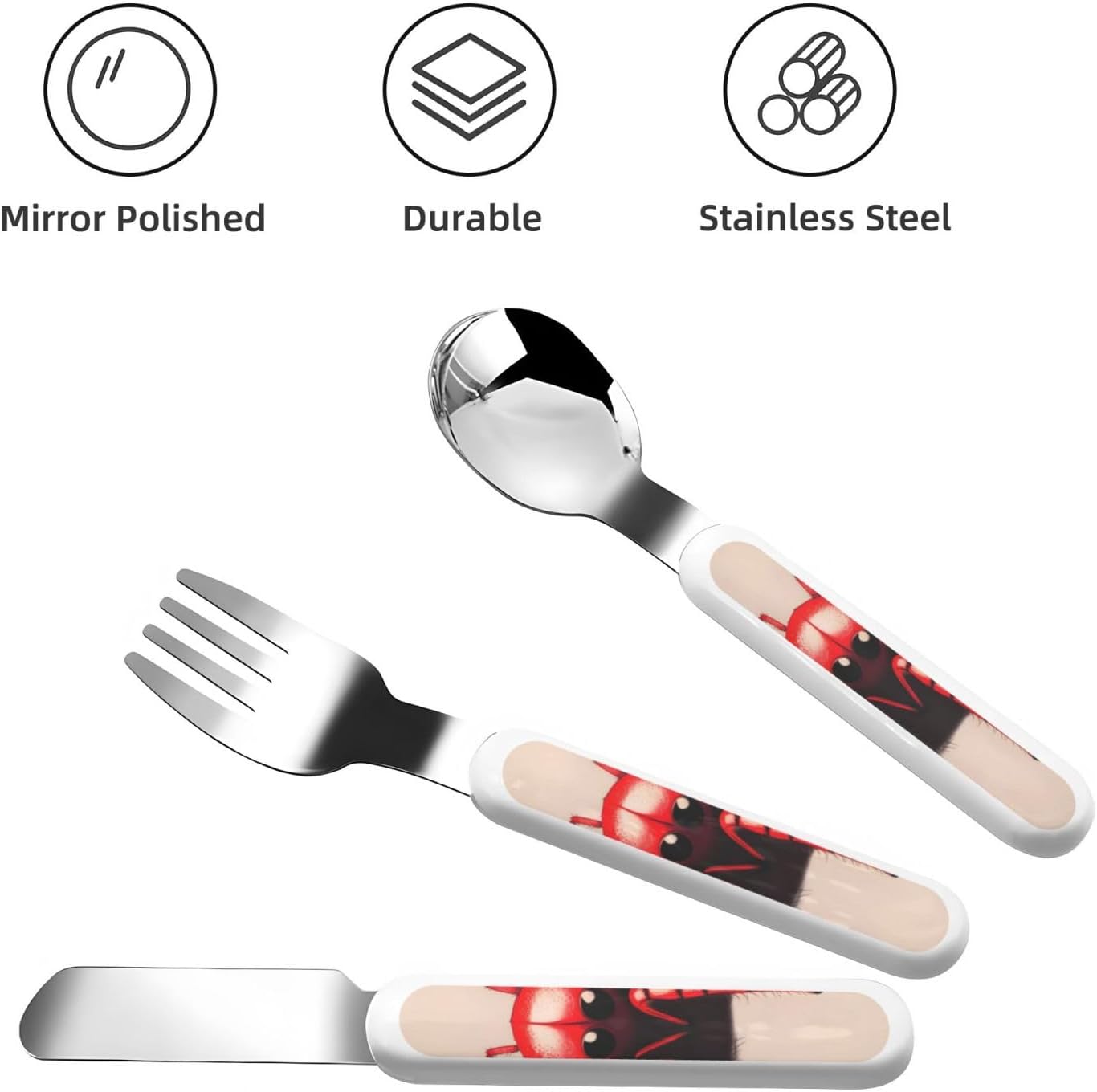 Cute little red spider Children's cutlery, knife, fork and spoon 3-piece set, children's cutlery protection set, outdoor portable reusable cutlery.