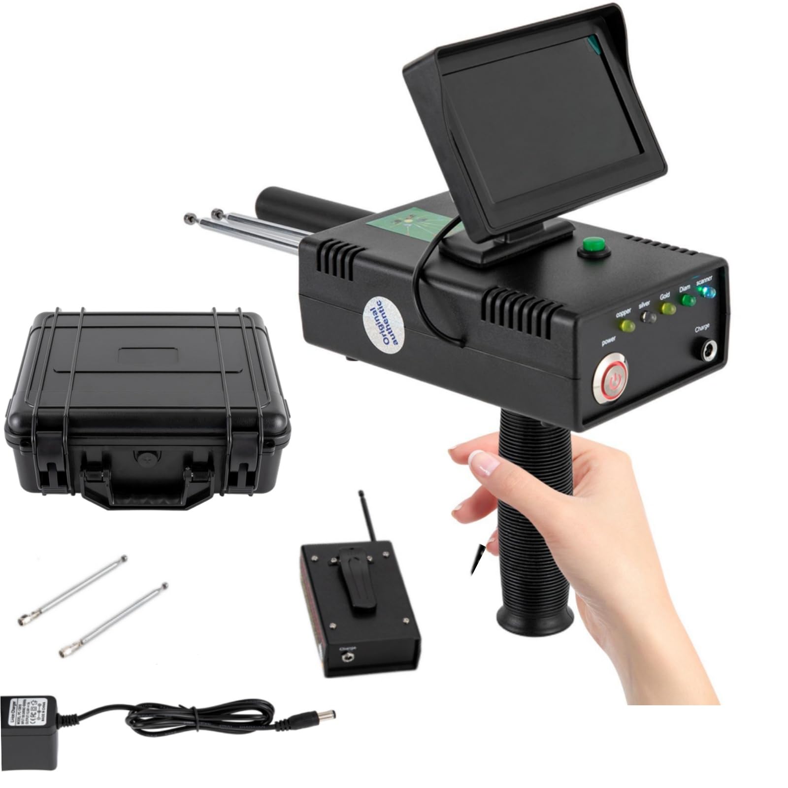 Rivelatore portatile in metallo dorato, 3D, campo di ricerca, 1200 m, profondità di rilevamento 30 m, indicatore LED ad alta precisione professionale (oro, argento, rame, diamante)