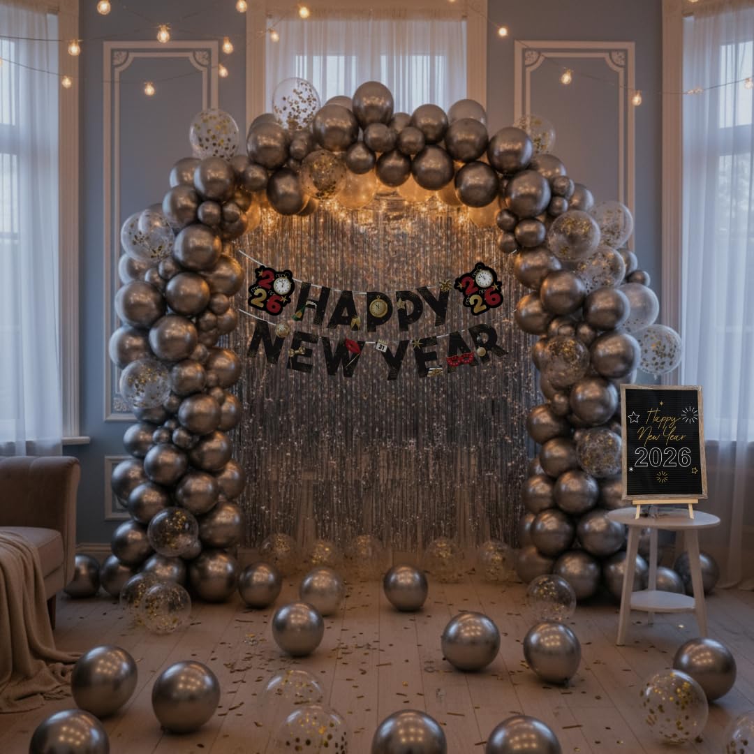 Festylo Happy New Year 2026 Party Decorations Kit - Premium Silver