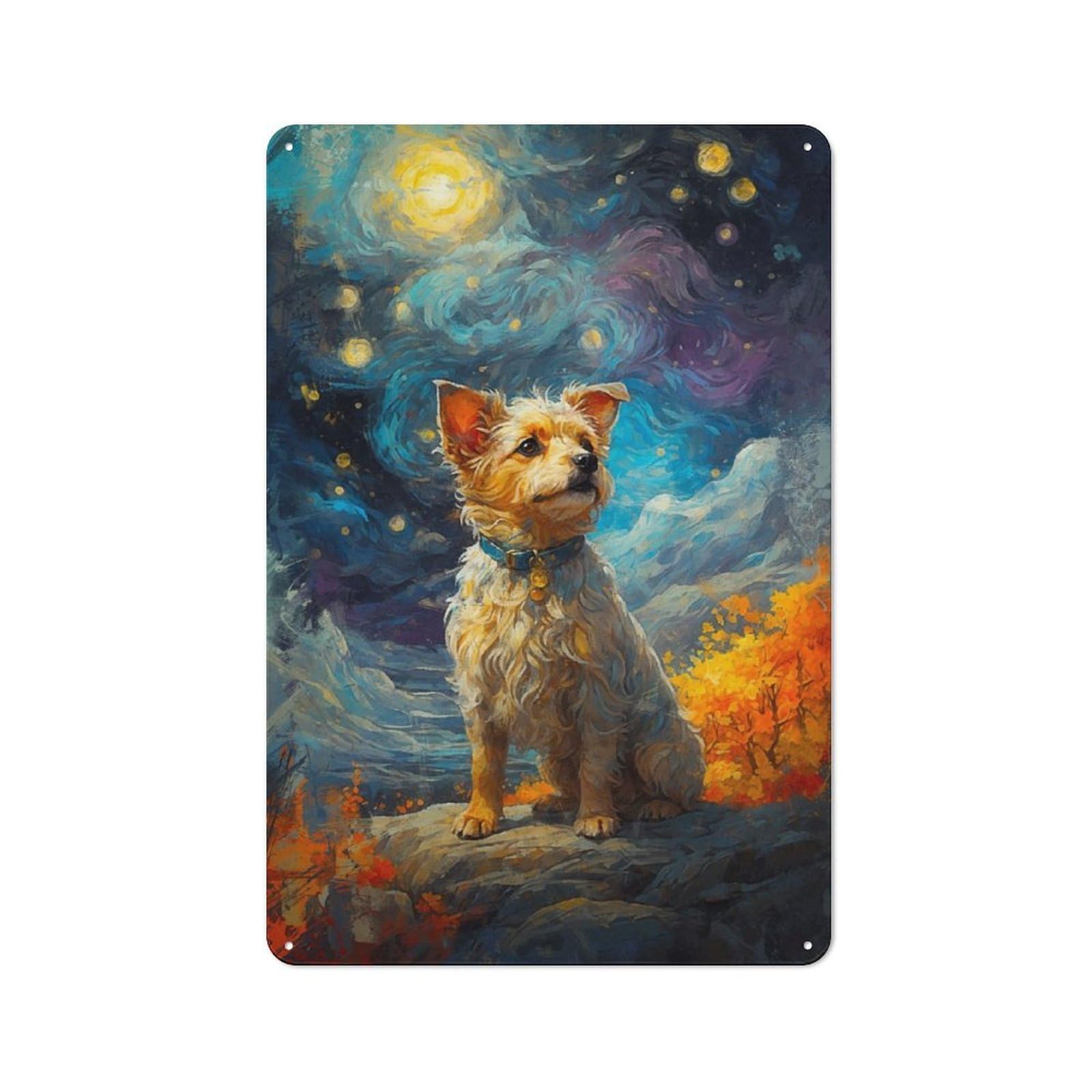 Junmoney Tibet Terrier Starry Night Rustic Tin Wall Plaque 30X20cm For Guest Room Or Hallway, For Garage, Workshop And Man Cave Decoration