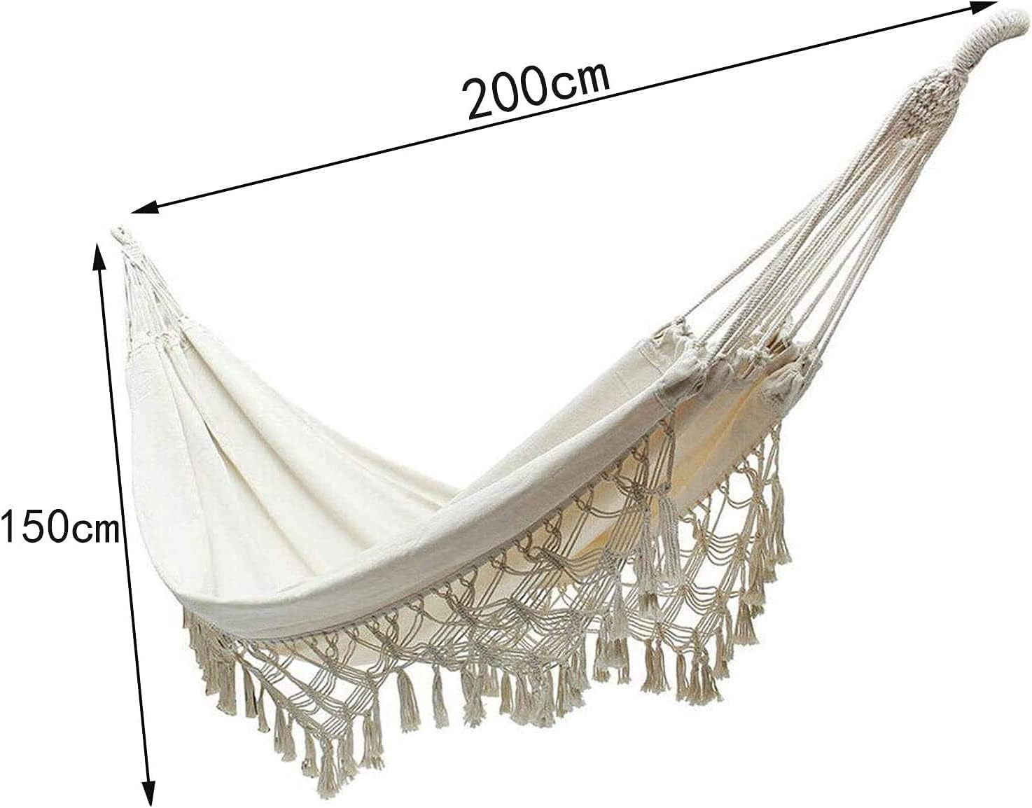 Portable Hammock Hanging Chair, Boho Style Double Comfortable Hanging Swing Chair with Storage Bag, for Home Outdoor Garden Hiking Camping White