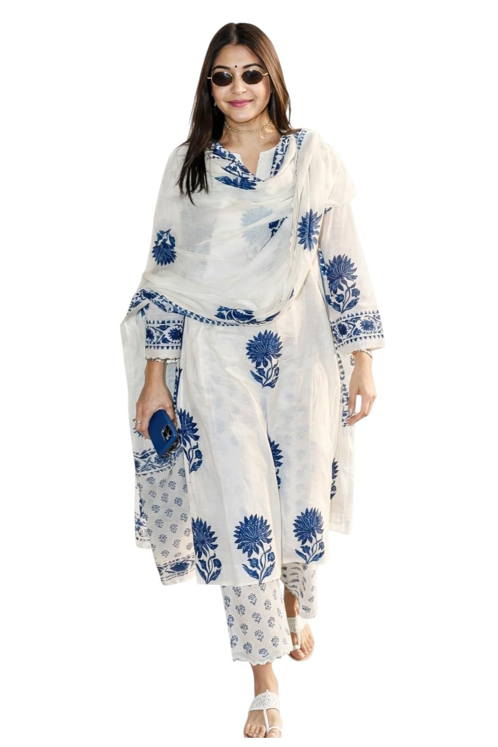 Women's Hand Block Floral Printed Straight Kurta Set with Palazzo Pants & Dupatta Ethnic Kurta Set for Casual Outings Day Events Summer Wear Festive