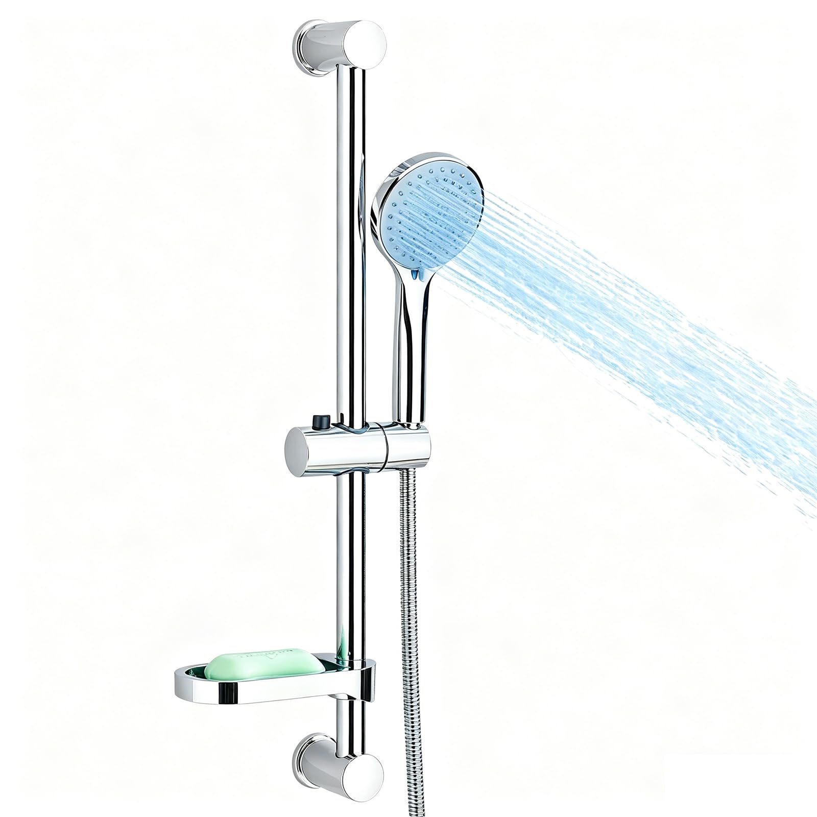 Rozin Kit asta saliscendi per doccia da bagno, regolabile, con tubo da 150 cm e portasapone