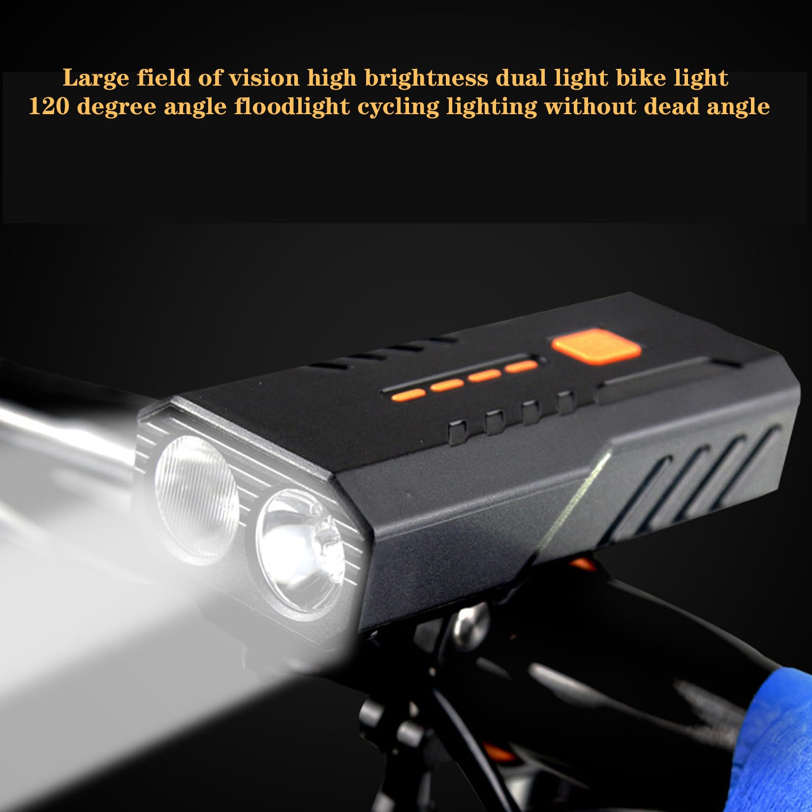 Lampe Frontale Rechargeable USB, 5000 mAh lumière pour vélo, Plusieurs Modes d'éclairage, 10.5x4.8x2.9 mm, Noir