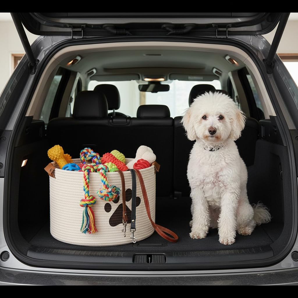 Morezi Cestino per giocattoli per cani e gatti, in grande contenitore, perfetto per raccogliere giocattoli, toelettatura, pannolini, per soggiorno, sala giochi, armadio, casa, beige