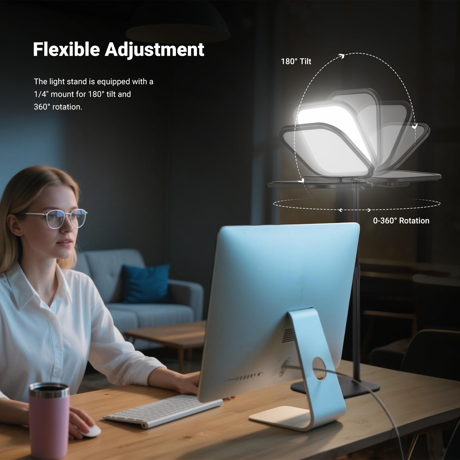 NEEWER Basics 10.8" Światło wideokonferencje Reflektor z uchwytem i wsparciem mobilnym, 15 W Bi Color Edge Lit Full Screen Desk Light CRI95+ do laptopa Kamera internetowa Zoom Calls Streaming