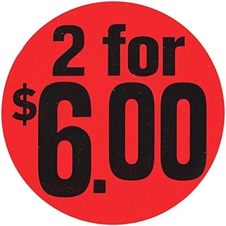 Price Tag Labels 2 for $6.00 Red Black Imprint - 1 1/2 Dia 1000 Per Roll